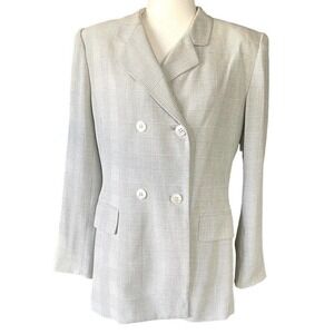 Jones New York Women’s Double Breasted Suit Jacket Coat Gray Plaid Size 10 New